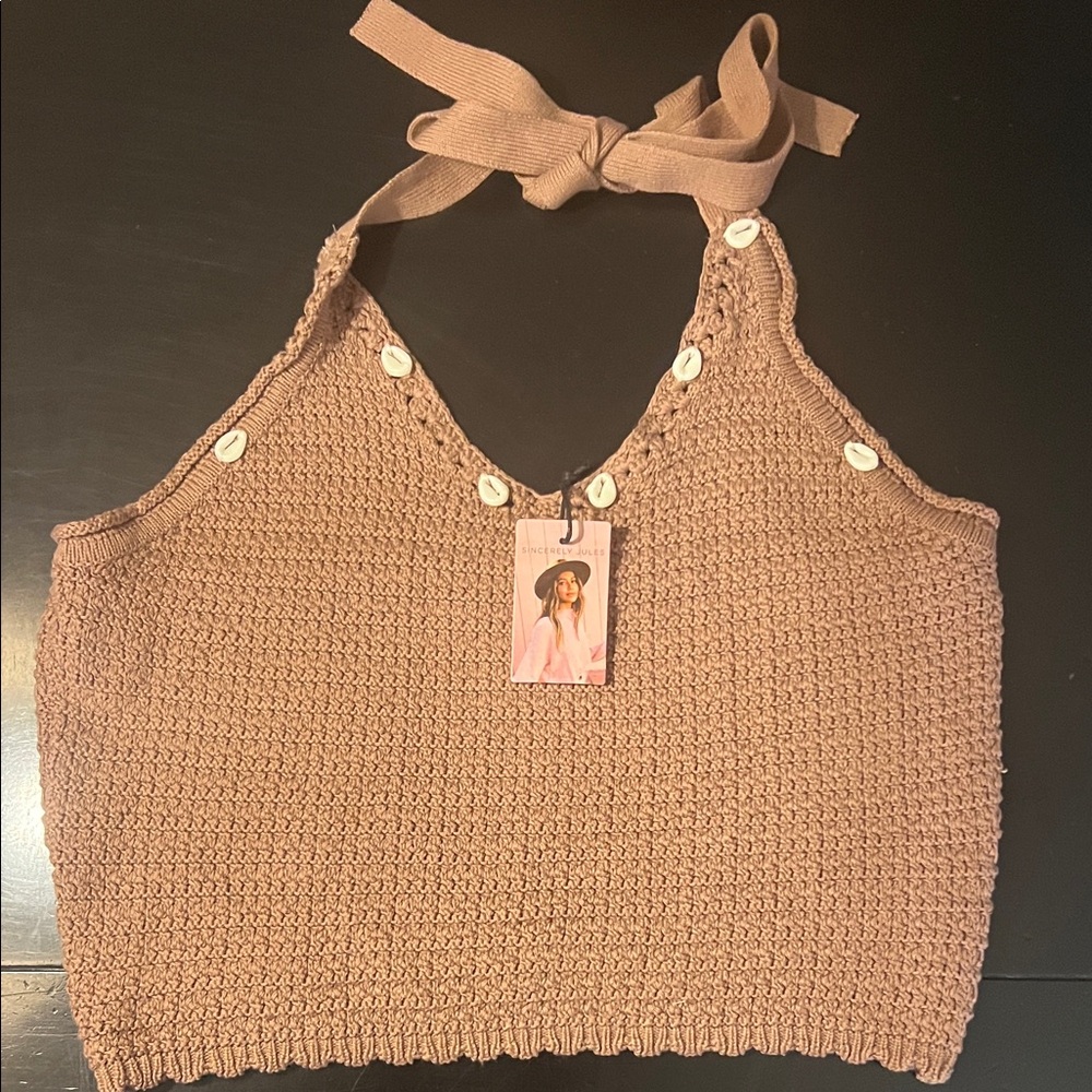 Sincerely Jules Tan Knitted Halter Top